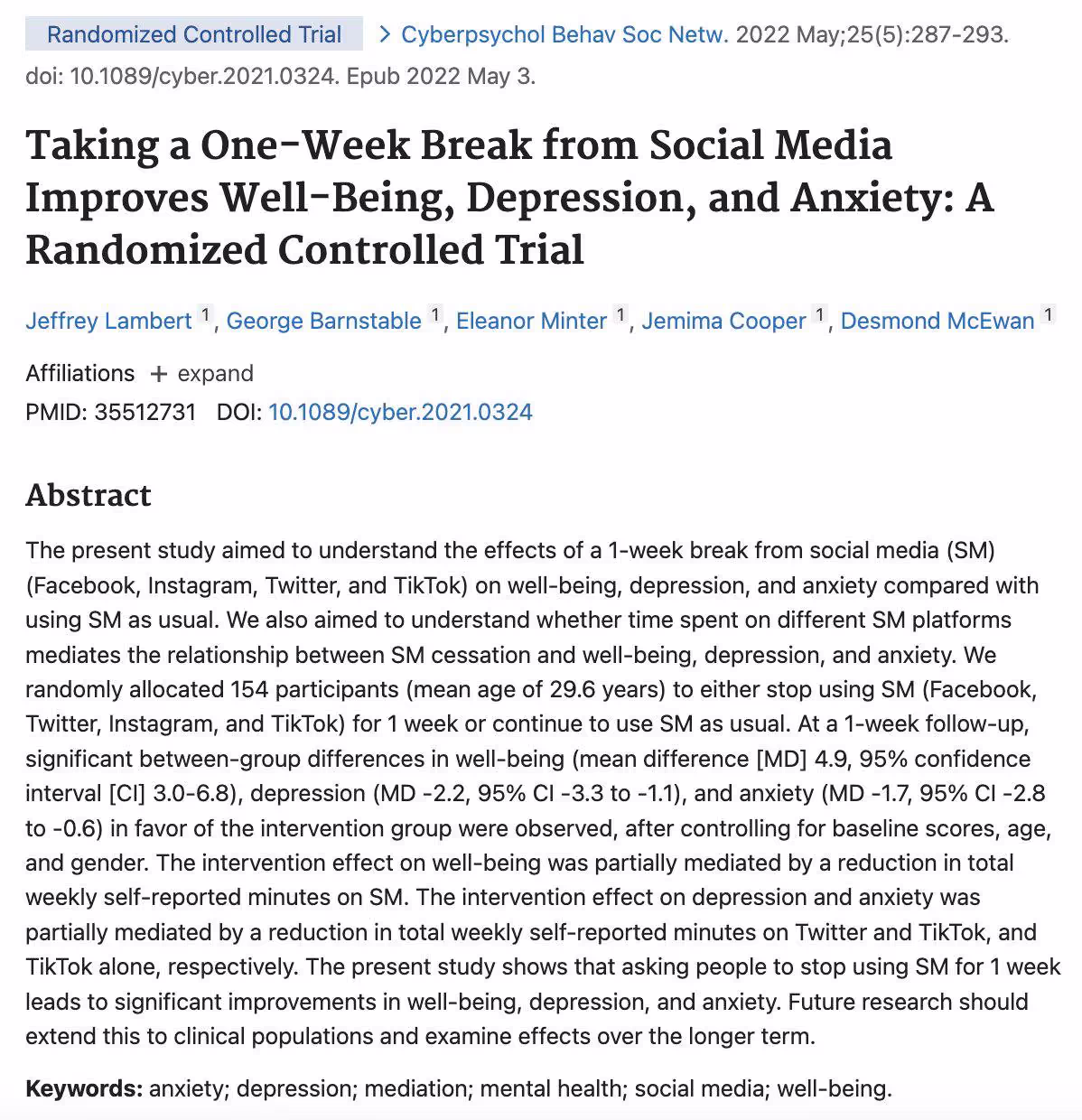 Исследование: одна неделя без соцсетей улучшает псих. здоровье