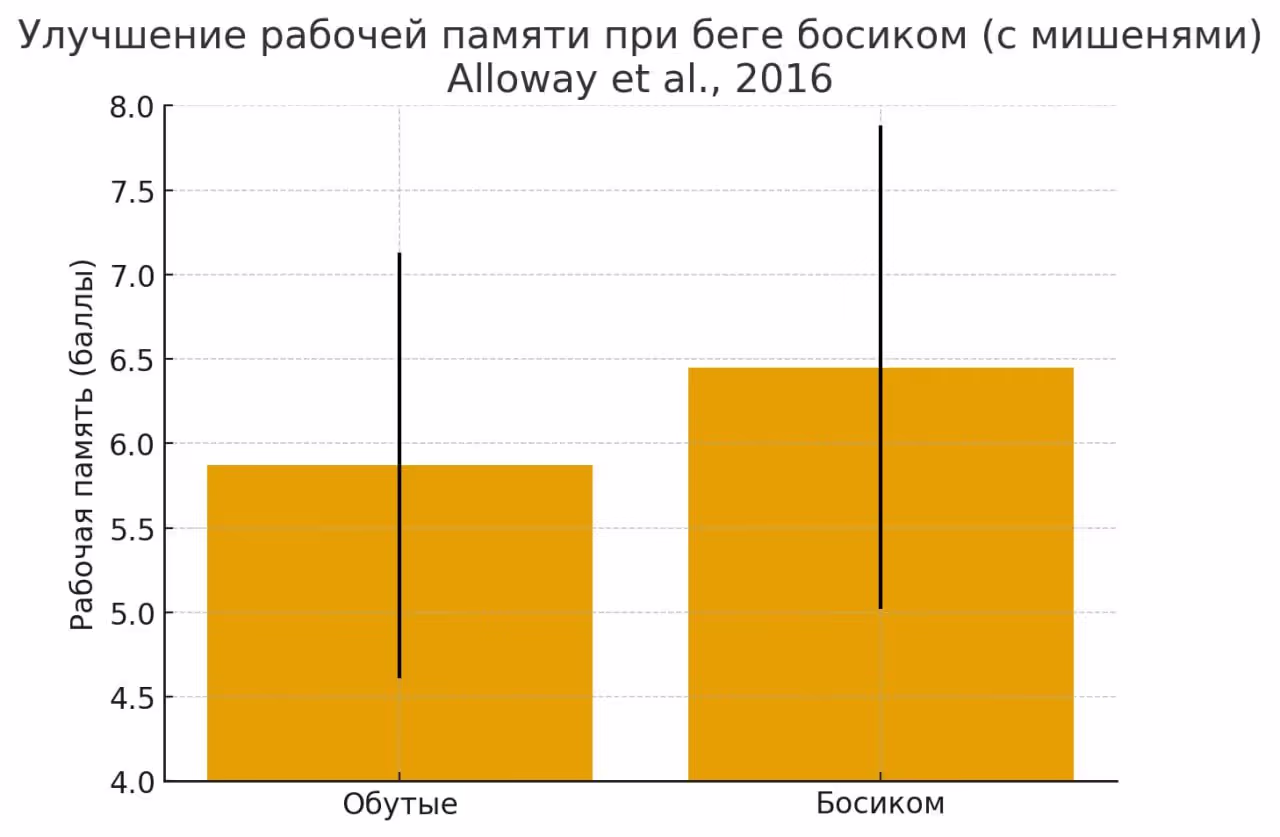 Улучшение рабочей памяти при беге в обуви и босиком